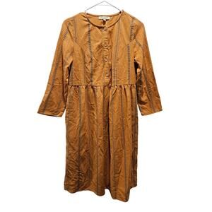 Polagram Anthropologie Colleen Mustard Dress Size S Striped Cottagecore